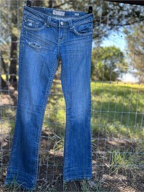 MEK Distressed Blue Flare Jeans